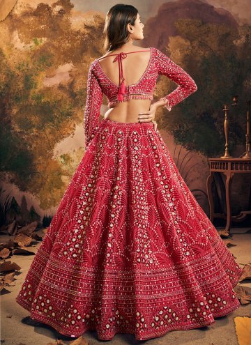 Red Net Embroidered Readymade Lehenga Choli for Bridal