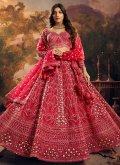 Red Net Embroidered Readymade Lehenga Choli for Bridal - 3