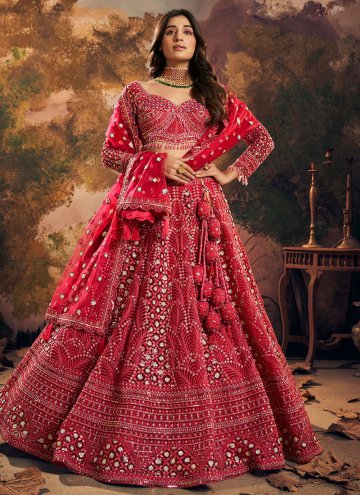 Red Net Embroidered Readymade Lehenga Choli for Br