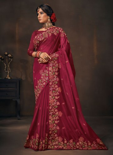Red Organza Embroidered Classic Designer Saree for