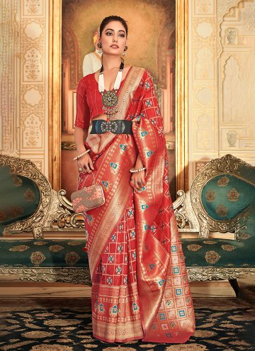Red Organza Woven Trendy Saree for Ceremonial