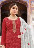 Red Palazzo Suit in Chinon with Embroidered - 1