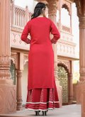 Red Palazzo Suit in Rayon with Embroidered - 1