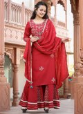 Red Palazzo Suit in Rayon with Embroidered - 2