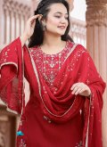 Red Palazzo Suit in Rayon with Embroidered - 3