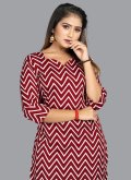 Red Party Wear Kurti in Faux Crepe with Printed - 1