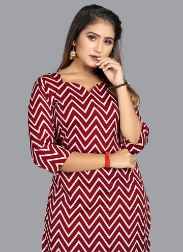 Red Party Wear Kurti in Faux Crepe with Printed
