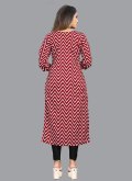 Red Party Wear Kurti in Faux Crepe with Printed - 3