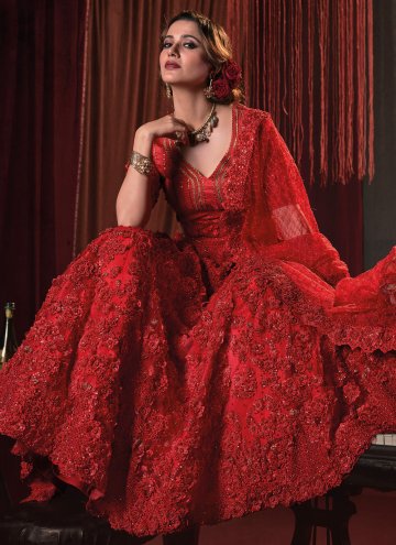 Red Pure Silk Embroidered Lehenga Choli for Bridal