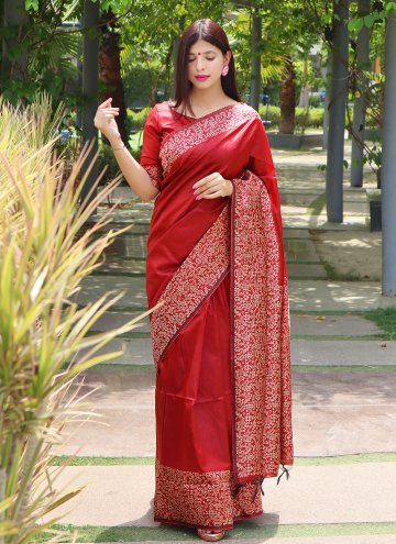 Red Raw Silk Border Classic Designer Saree for Cas