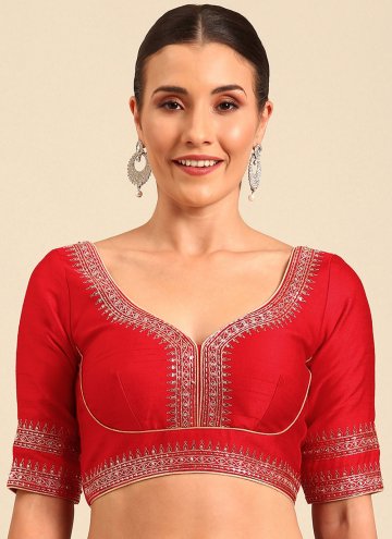 Red Raw Silk Embroidered Designer Blouse for Ceremonial