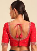 Red Raw Silk Embroidered Designer Blouse for Ceremonial - 1
