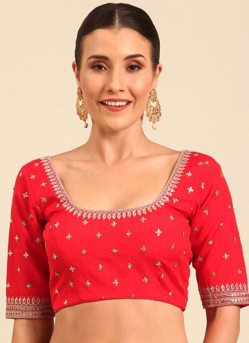Red Raw Silk Embroidered Designer Blouse for Cerem