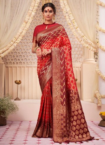 Red Raw Silk Woven Classic Designer Saree
