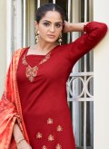 Red Rayon Embroidered Salwar Suit for Ceremonial - 3