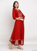 Red Rayon Embroidered Salwar Suit for Ceremonial - 1