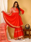 Red Rayon Gota Work Salwar Suit - 1