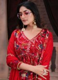 Red Rayon Hand Work Salwar Suit for Casual - 1