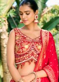 Red Readymade Lehenga Choli in Silk with Embroidered - 1