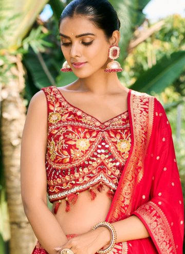 Red Readymade Lehenga Choli in Silk with Embroidered