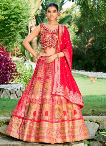Red Readymade Lehenga Choli in Silk with Embroider