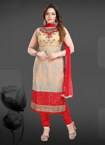 Red Salwar Suit in Net with Hand Work