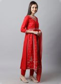 Red Salwar Suit in Rayon with Embroidered - 2