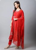Red Salwar Suit in Rayon with Embroidered - 3