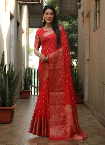Red Silk Bandhej Print Trendy Saree