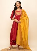 Red Silk Blend Embroidered Salwar Suit - 2