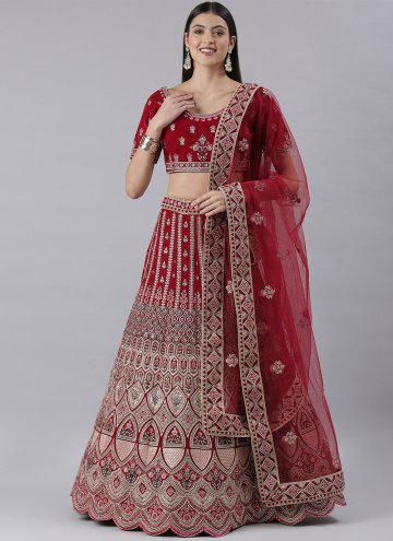 Red Silk Embroidered A Line Lehenga Choli for Bridal