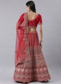 Red Silk Embroidered A Line Lehenga Choli for Bridal - 1