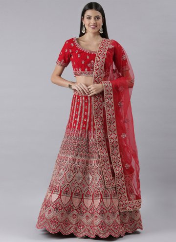 Red Silk Embroidered A Line Lehenga Choli for Bridal