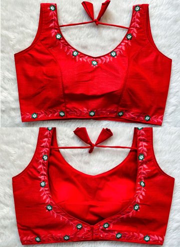 Red Silk Embroidered Designer Blouse for Engagement