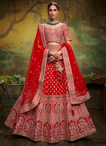 Red Silk Embroidered Designer Lehenga Choli