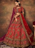 Red Silk Embroidered Lehenga Choli for Bridal - 1
