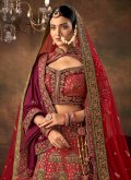 Red Silk Embroidered Lehenga Choli for Bridal - 2