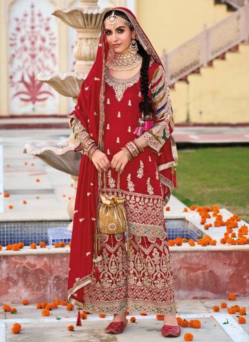 Red Silk Embroidered Salwar Suit for Ceremonial