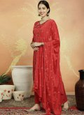 Red Silk Embroidered Trendy Salwar Kameez for Ceremonial - 1