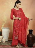 Red Silk Embroidered Trendy Salwar Kameez for Ceremonial - 3