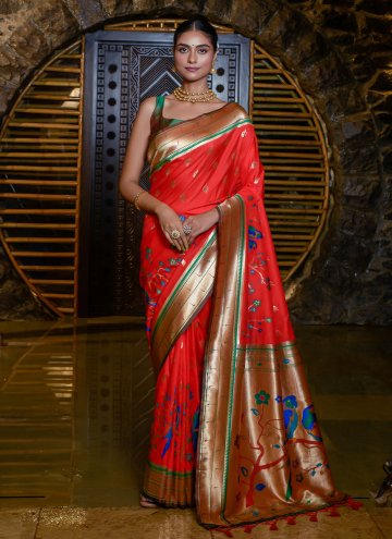 Red Silk Meenakari Contemporary Saree
