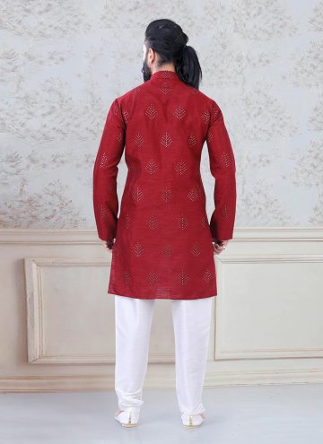 Red Silk Sequins Work Kurta Pyjama for Ceremonial