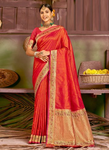 Red Silk Woven Contemporary Saree