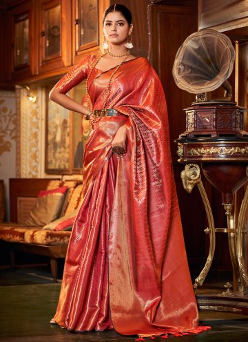 Red Traditional Saree in Silk with Woven