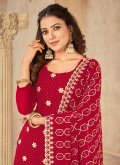 Red Trendy Salwar Suit in Georgette with Embroidered - 1