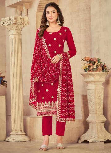 Red Trendy Salwar Suit in Georgette with Embroider