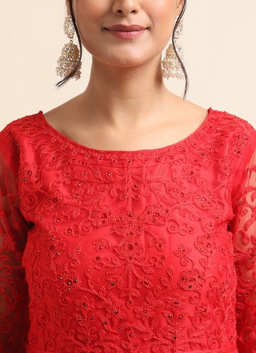 Red Trendy Salwar Suit in Net with Diamond Work