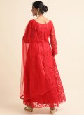 Red Trendy Salwar Suit in Net with Diamond Work - 2
