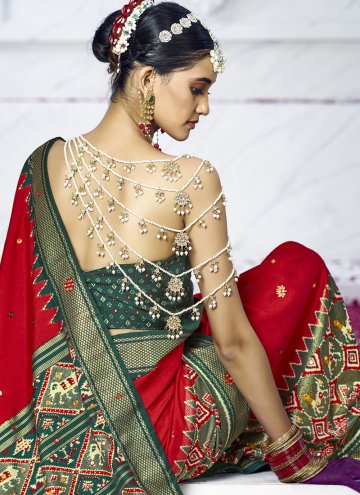 Red Trendy Saree in Cotton Silk with Designer