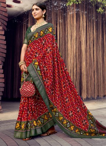 Red Tussar Silk Foil Print Designer Saree for Casual
